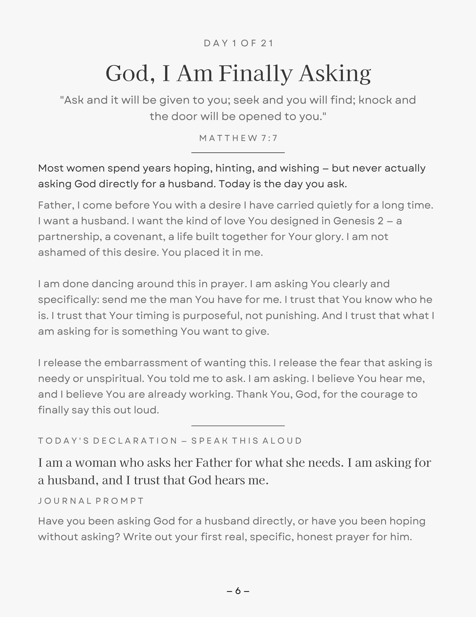 Day 1 prayer page from the Pray Him Here digital guide